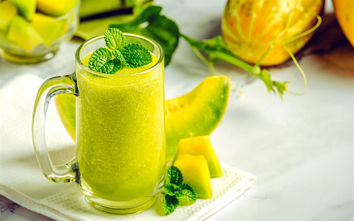 4k, melon smoothie, green smoothie, healthy drinks, melon, fruit smoothies, smoothie glass, healthy food, smoothies
