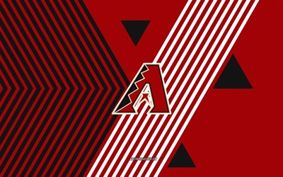 logo dell'arizona diamondbacks, 4k, squadra di baseball americana, sfondo rosso linee nere, arizona diamondback, mlb, stati uniti d'america, linea artistica, emblema dell'arizona diamondbacks, baseball