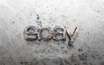 Ebay stone logo, 4K, stone background, Ebay 3D logo, brands, creative, Ebay logo, grunge art, Ebay
