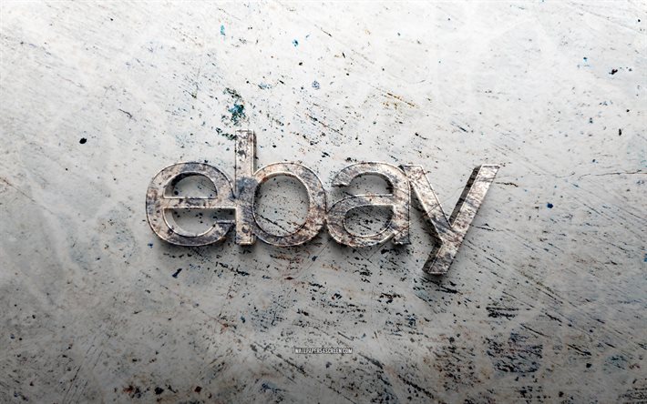 logotipo de pedra do ebay, 4k, fundo de pedra, logotipo 3d do ebay, marcas, criativo, logotipo do ebay, arte grunge, ebay
