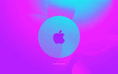 lila apple logo, 4k, abstrakte kunst, kreativ, lila hintergründe, abstraktes apple logo, apple logo, kunstwerk, apfel