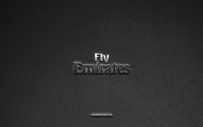 emirates airlines logotyp, märken, grå sten bakgrund, emirates airlines emblem, populära logotyper, emirates airlines, metallskyltar, emirates airlines metalllogotyp, sten textur