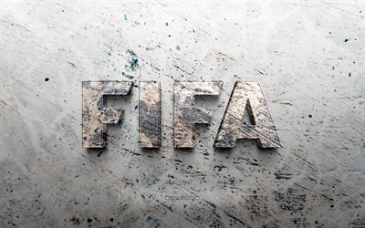 FIFA stone logo, 4K, stone background, FIFA 3D logo, games brands, creative, FIFA logo, grunge art, FIFA