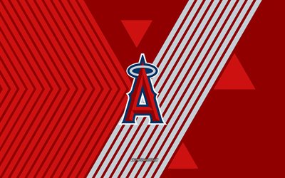 ロサンゼルス・エンゼルスのロゴ, 4k, アメリカの野球チーム, 赤白の線の背景, ロサンゼルス・エンゼルス, mlb, アメリカ合衆国, 線画, ロサンゼルス・エンゼルスのエンブレム, 野球
