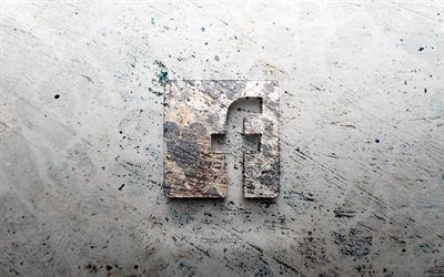 logotipo de pedra do facebook, 4k, fundo de pedra, logotipo 3d do facebook, redes sociais, criativo, logo do facebook, arte grunge, facebook