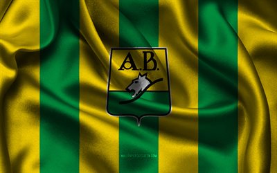4k, logo dell'atletico bucaramanga, tessuto di seta verde giallo, squadra di calcio colombiana, stemma dell'atletico bucaramanga, categoria prima a, atletico bucaramanga, colombia, calcio, bandiera dell'atletico bucaramanga