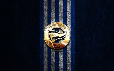 logo doré du deportivo alaves, 4k, fond de pierre bleue, la ligue 2, club de foot espagnol, logo du deportivo alaves, football, emblème du deportivo alaves, laliga2, deportivo alaves, deportivo alaves fc
