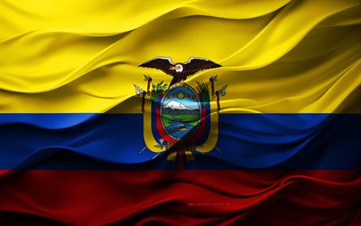4k, Flag of Ecuador, South America countries, 3d Ecuador flag, South America, Ecuador flag, 3d texture, Day of Ecuador, national symbols, 3d art, Ecuador