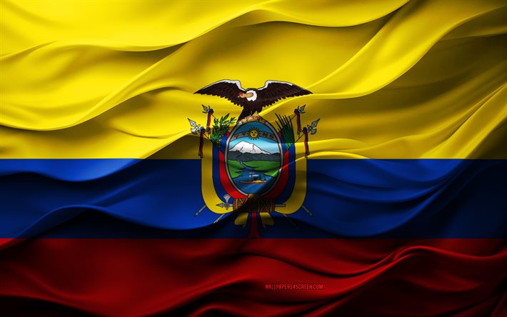 4k, 에콰도르의 깃발, 남미 국가, 3d 에콰도르 깃발, 남아메리카, 에콰도르 깃발, 3d 텍스처, 에콰도르의 날, 국가 상징, 3d 아트, 에콰도르