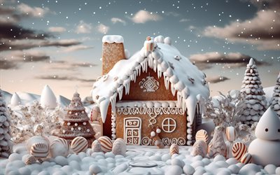 cookie house, baking, winter landscape, winter, cookies, Christmas cookies, New Year