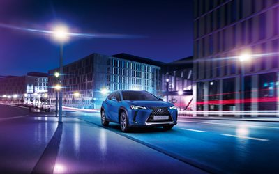 lexus ux300e, 4k, notturno, 2025 auto, crossover, lexus ux blu, 2025 lexus ux, auto giapponesi, lexus