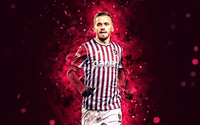 edin visca, 4k, mor neon işıklar, trabzonspor fc, süper lig, bosnalı futbolcular, futbol, edin visca 4k, edin visca trabzonspor