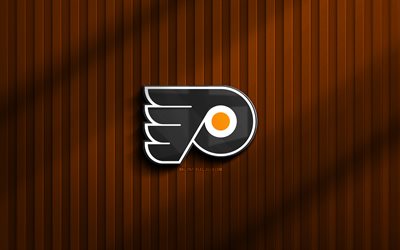 4k, 필라델피아 전단지 3d 로고, nhl, 오렌지 3d 배경, 하키, 필라델피아 전단지 엠블럼, 필라델피아 전단지 로고, 아메리칸 하키 클럽, 필라델피아 전단지