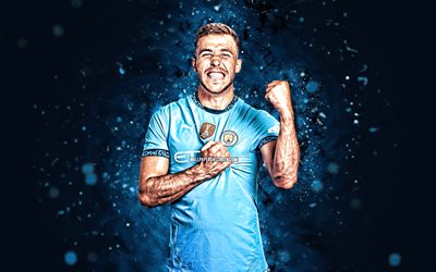 Nico Gonzalez, 4k, blue neon lights, Manchester City FC, Premier League, Spanish footballers, Nico Gonzalez 4K, football, soccer, Nicolas Gonzalez, Nico Gonzalez Manchester City