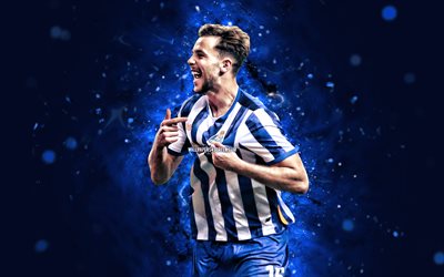 4k, Nico Gonzalez, blue abstract background, FC Porto, Primeira Liga, Spanish footballers, Nico Gonzalez 4K, football, soccer, Liga Portugal, Nicolas Gonzalez, Porto FC, Nico Gonzalez Porto