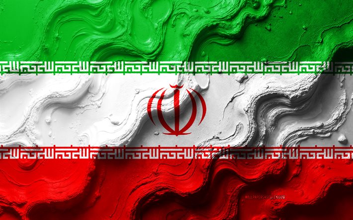 flag dell'iran, 4k, trama delle onde di pietra, bandiera dell'iran, bandiera dell'iran 3d, asia, bandiere dei paesi asiatici, iran