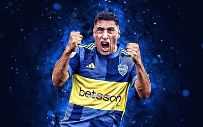 miguel merentiel, 4k, luces neones azules, boca juniors fc, división argentina primaria, futbolistas uruguayos, miguel merentiel 4k, fútbol americano, fútbol, ca boca juniors, cabj, miguel merentiel boca juniors