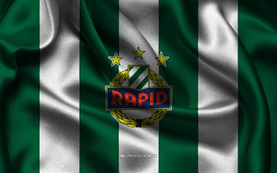 4k, sk rapid logo, grüner weißer seidenstoff, österreichische fußballmannschaft, sk rapid emblem, österreichischer fußball bundesliga, sk rapid, österreich, fußball, sk rapid flag, schnell fc