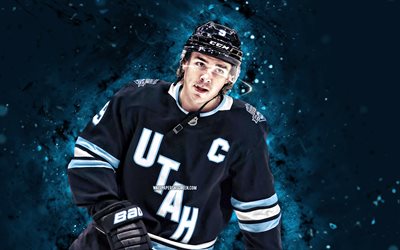 Clayton Keller, 4k, blue neon lights, Utah Hockey Club, NHL, American hockey players, Clayton Keller 4K, hockey, National Hockey League, Clayton Keller Utah Hockey Club
