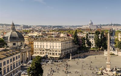 aukio, arkkitehtuuri, rooma, italia, piazza del popolo, turistit, kesä, matka roomaan, ikuinen kaupunki
