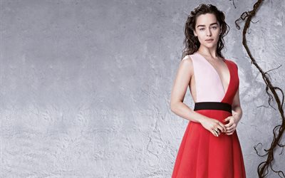 Emilia Clarke, la actriz, niñas, guapa, morena, con un vestido rojo