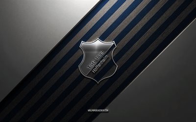 logotipo del tsg 1899 hoffenheim, 4k, fondo de acero, club de fútbol alemán, líneas blancas azules, emblema tsg 1899 hoffenheim, bundesliga, tsg 1899 hoffenheim, alemania, fútbol americano, logotipo metálico del tsg 1899 hoffenheim