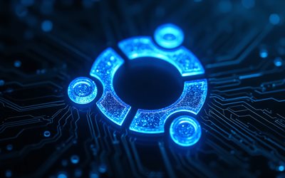 blau leuchtendes ubuntu logo, 4k, ubuntu linux, blaues ubuntu 3d logo, ubuntu emblem, schwarzer technologiehintergrund, ubuntu zeichen, ubuntu logo, linux, ubuntu