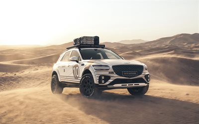 4k, concepto de exteriores genesis gv70, extremo, 2026 coches, dunas de arena, desierto, suv, concepto de exteriores genesis gv70 2026, autos surcoreanos, génesis
