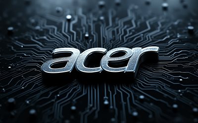 logotipo metálico da acer, 4k, fundo techno preto, logotipo 3d da acer, sinal de acer, emblema acer, acer