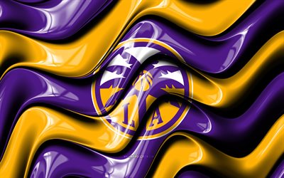 Los Angeles Sparks 3D logo, 4k, violet yellow 3D waves, WNBA, basketball, Los Angeles Sparks flag, Los Angeles Sparks logo, Los Angeles Sparks emblem, american basketball team, Los Angeles Sparks, LA Sparks