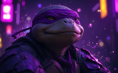 4k, donatello, resplandor violeta, arte 3d, tortugas ninjas mutantes adolescentes, crepúsculo, creativo, personajes de tmnt, tortugas mutadas, donatello 3d, tmnt, tortugas ninja