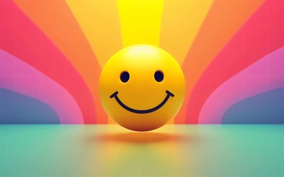 smiley icon, 4k, rainbow background, 3D emoticons, minimalism, positive quotes, smile, colorful background, 3d emotions smiley icon, motivation, inspiration, Keep smiling concepts, Keep smiling