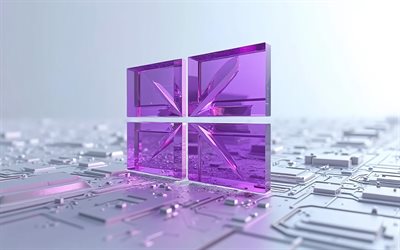 logo violet cristal de windows 10, 4k, logo 3d de windows 10, emblème windows 10, signe windows 10, logo windows 10, windows 10, logo windows violet, logo windows, fenêtres