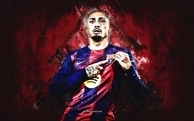 Raphinha, FC Barcelona, goal celebration, Raphinha sign, Barca, Brazilian footballer, blue stone fog, grunge art, Barcelona, La Liga, Spain, Raphael Dias Belloli, Raphinha FC Barcelona