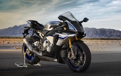 motos deportivas, 2015 Yamaha YZF-R1M, puesta de sol, carretera