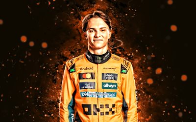 Oscar Piastri, 4k, orange neon lights, McLaren F1 Team, Formula 1, Australian racing drivers, F1, McLaren, Oscar Piastri 4K, McLaren Racing Limited Formula One, McLaren-Mercedes, McLaren F1, Oscar Piastri McLaren