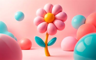fiore 3d rosa, 4k, opera d'arte, minimo, sfondi rosa, creativo, fiori 3d, sfondo con fiori, un fiore 3d, fiori rosa