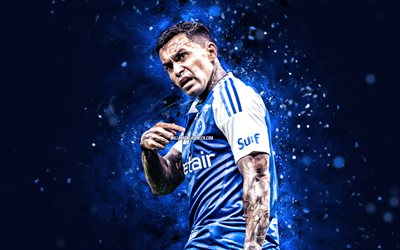 Dudu, 4k, blue neon lights, Cruzeiro FC, Brazilian Serie A, Brazilian footballers, Dudu 4K, Cruzeiro, football, soccer, Cruzeiro Esporte Clube, Eduardo Pereira Rodrigues, Cruzeiro EC, Dudu Cruzeiro