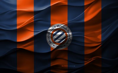 4k, montpellier hsc 로고, 블루 오렌지 3d 배경, 리그 1, montpellier hsc emblem, 프랑스 축구 팀, montpellier hsc 플래그, 3d 텍스처, 프랑스, montpellier hsc, 축구, montpellier fc