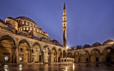 moskeija, ilta, istanbul, turkki, süleymaniye-moskeija