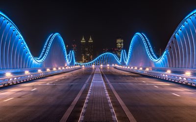 Dubai, köprüler, gece, modern mimari, BAE, Meydan Köprüsü