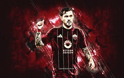 leandro paredes, come rom, calciatore argentino, sfondo di pietra bordeaux, grunge art, serie a, italia, calcio, leandro paredes roma