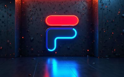 4k, Fila neon logo, creative, darkness, fashion brands, stone backgrounds, Fila abstract logo, Fila logo, brands, Fila