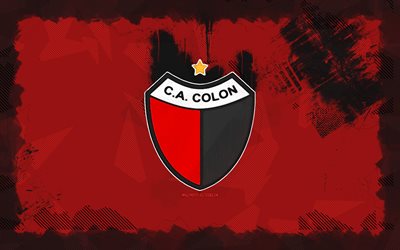 logoto de con colon grunge, 4k, división de primera argentina, fondo grune rojo, fútbol, ca colon embleme, fútbol americano, logotipo de ca colon, ca colon, club de fútbol argentino, colon fc