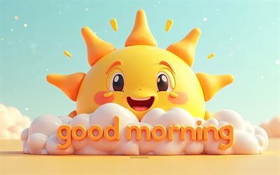 guten morgen, 4k, 3d  sonne, guten morgen 3d  inschrift, guten morgen konzepte, guten morgen wunsch, kreative 3d  kunst, hintergrund mit 3d  sonne