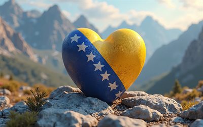 jag älskar bosnien och hercegovina, 4k, 3d  landskapsbakgrund, 3d  konst, kreativ, bosniens dag och hercegovina, bosniens flagg och hercegovina, hjärta med bosnisk flagga, 3d  hjärtan, bosnien och hercegovina, kärlek till bosnien och hercegovina