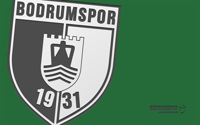 bodrumspor  logo, 4k, grüner hintergrund, kohlenstoffkunst, bodrumspor emblem, turkischer fußballverein, super lig, truthahn, bodrumspor, fußball