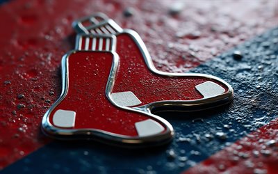 boston red sox metallilogo, punainen metalli tausta, boston red sox  kyltti, boston red sox metallimerkki, baseball, mlb, usa, boston red sox  logo, boston red sox