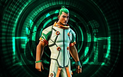 Deo Fortnite, 4k, turquoise spiral background, Fortnite, creative, Deo Skin, Fortnite Deo Skin, Deo, Fortnite characters