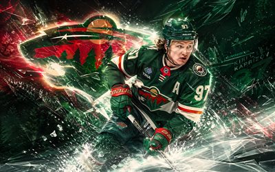 Kirill Kaprizov, 4k, green digital background, Minnesota Wild, NHL, hockey, Kirill Kaprizov 4K, Minnesota Wild logo, fan art, Kirill Kaprizov Minnesota Wild